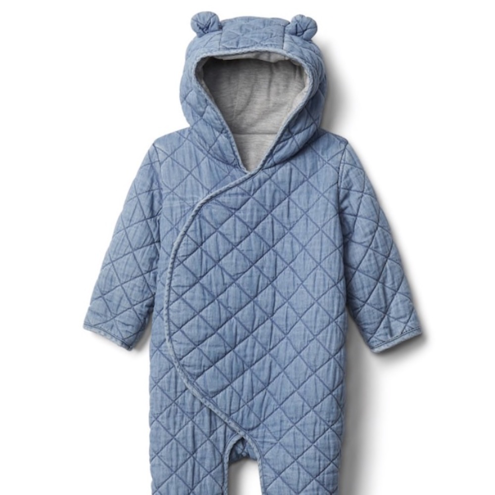 Quilted chambray bear one-piece